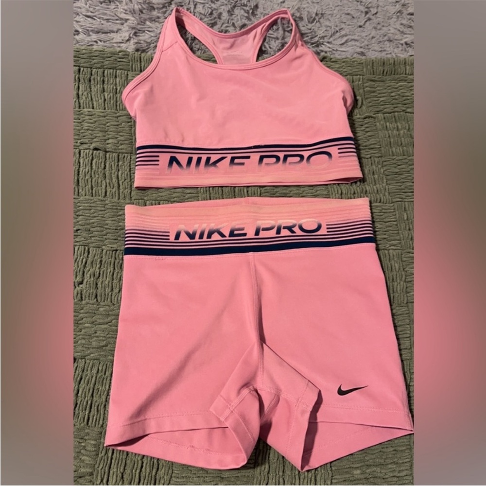 Nike Pink Bike Shorts and Sports Bra Set